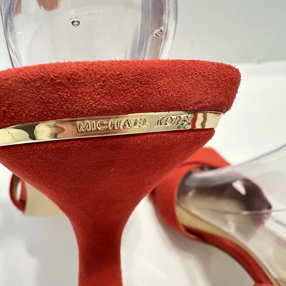 Michael Kors Cara Sandal Heels Suede Leather‎ Bright Red Women's Sz 9.5M Strappy